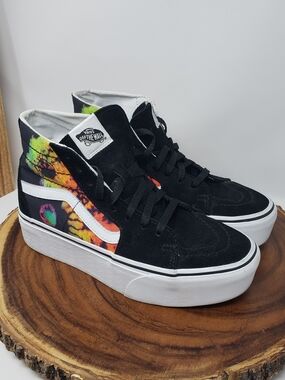 Vans Black High-Top Sneakers with Multicolor Tie-Dye Panels